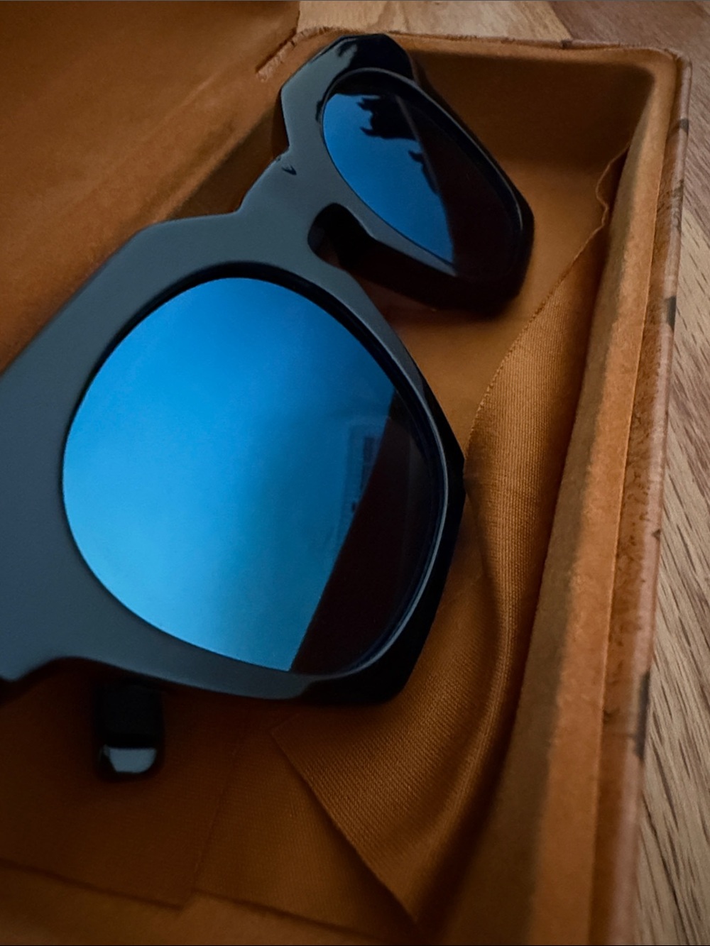 Black Frame Sunglasses with Blue Mirrored Lenses